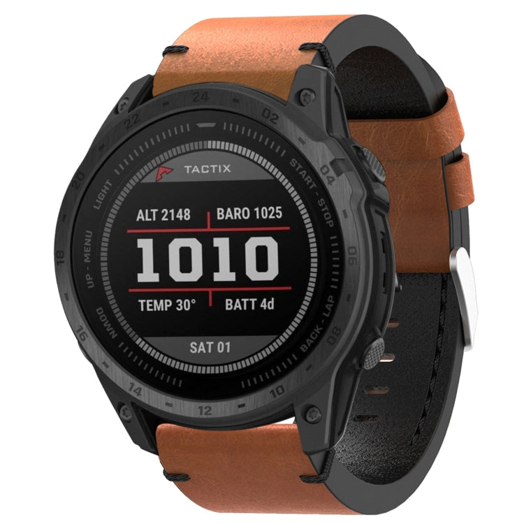 For Garmin Tactix 7 26mm Leather Suture Steel Buckle Watch Band