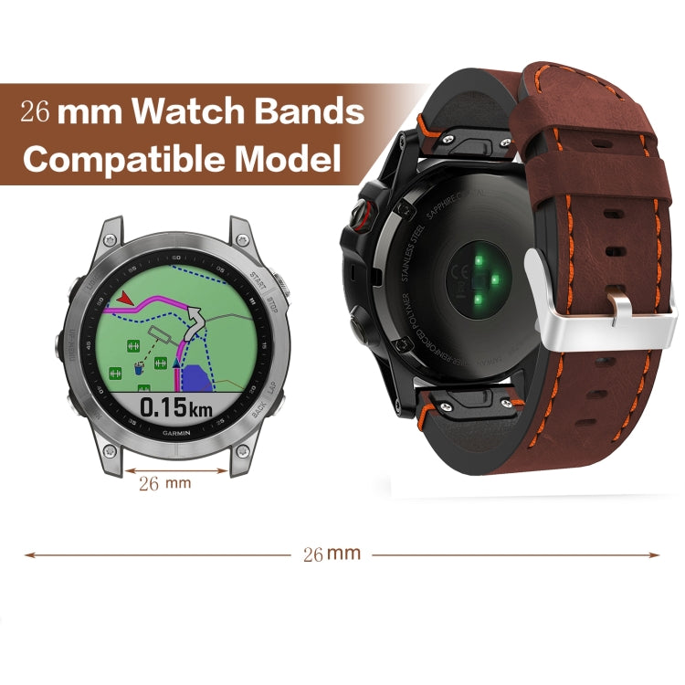 For Garmin Tactix 7 26mm Leather Suture Steel Buckle Watch Band