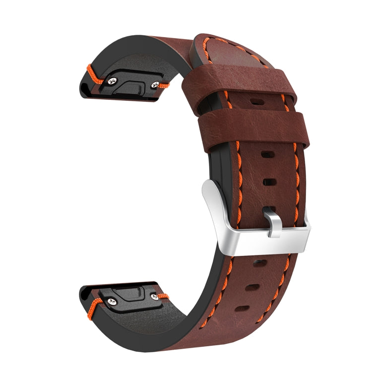 For Garmin Tactix 7Pro 26mm Leather Suture Steel Buckle Watch Band(Coffee)