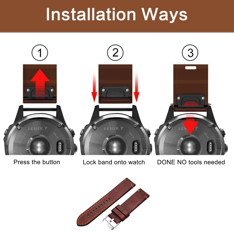 For Garmin Tactix 7Pro 26mm Leather Suture Steel Buckle Watch Band(Coffee)
