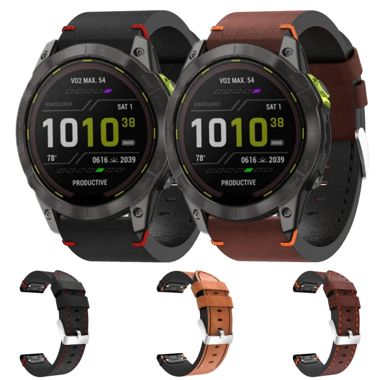 For Garmin Enduro 2 26mm Leather Suture Steel Buckle Watch Band(Black)