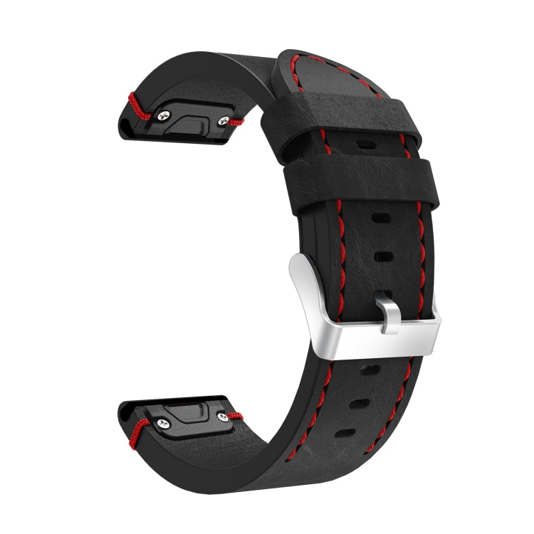 For Garmin Enduro 26mm Leather Suture Steel Buckle Watch Band(Black)