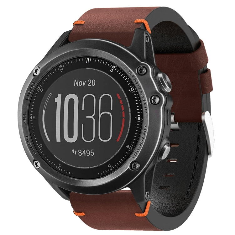 For Garmin Fenix 3 Sapphire 26mm Leather Suture Steel Buckle Watch Band