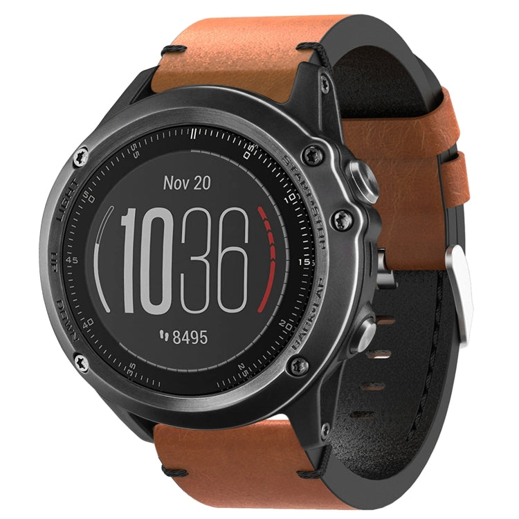 For Garmin Fenix 3 Sapphire 26mm Leather Suture Steel Buckle Watch Band