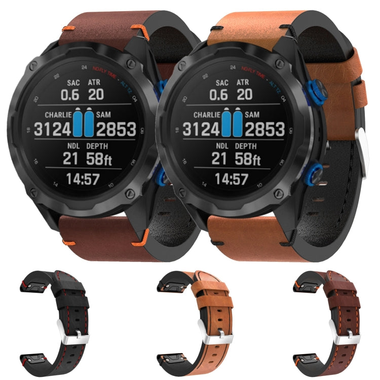 For Garmin Descent MK 2i 26mm Leather Suture Steel Buckle Watch Band