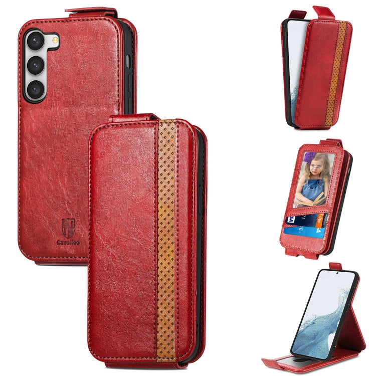For Samsung Galaxy S23 5G Splicing Wallet Card Holder Vertical Flip Leather Phone Case