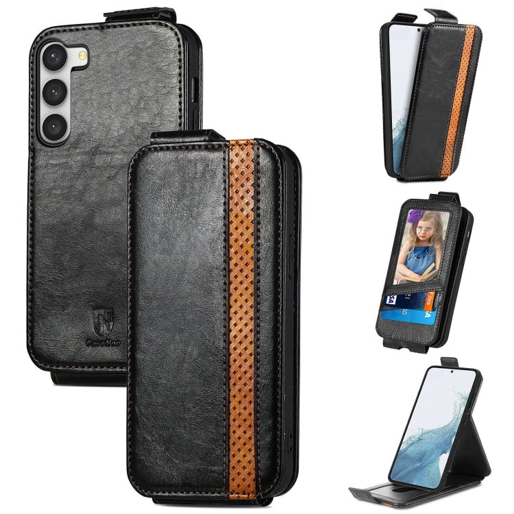 For Samsung Galaxy S23+ 5G Splicing Wallet Card Holder Vertical Flip Leather Phone Case