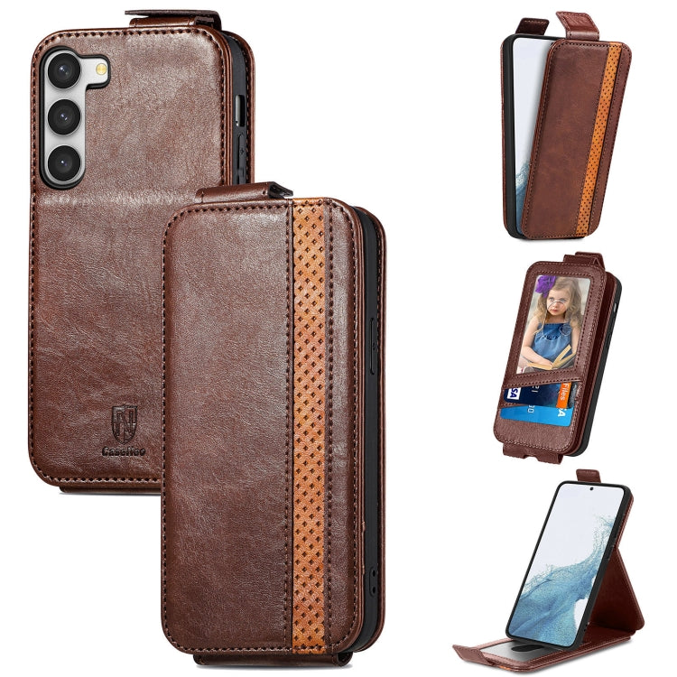 For Samsung Galaxy S23+ 5G Splicing Wallet Card Holder Vertical Flip Leather Phone Case