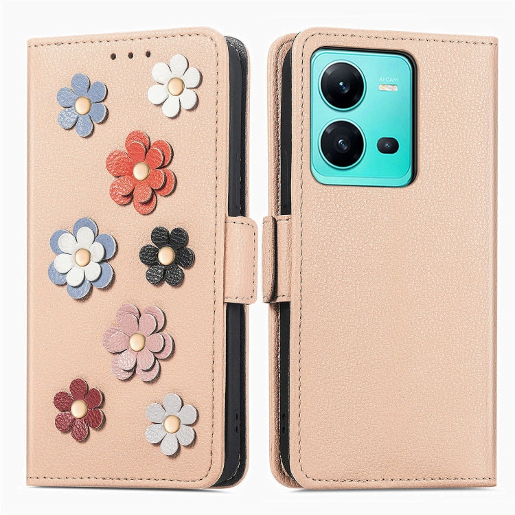 For vivo V25 Stereoscopic Flowers Leather Phone Case