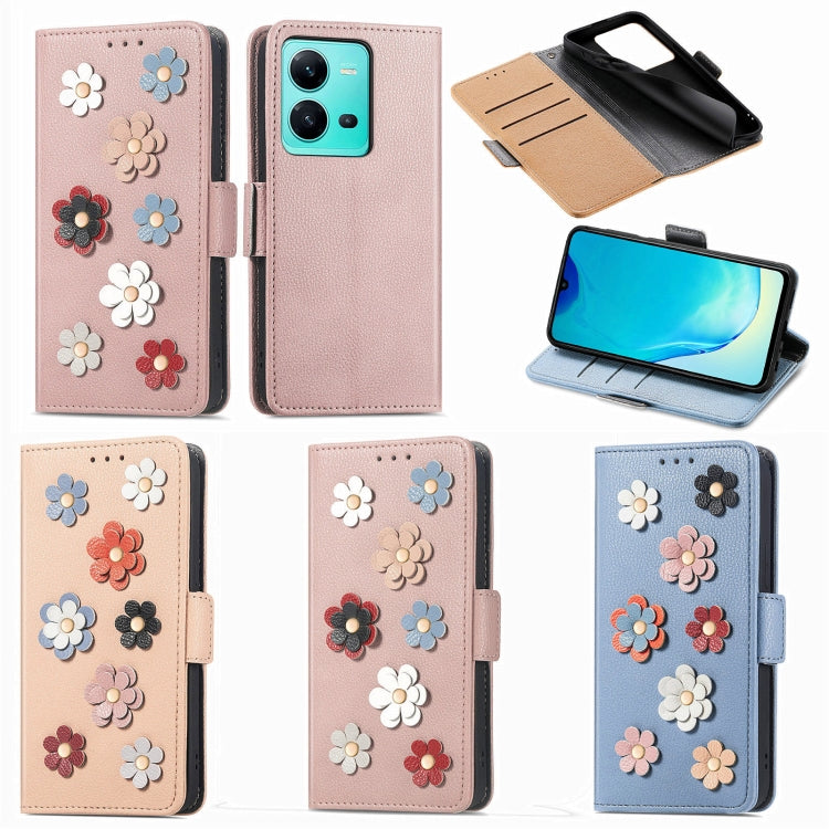 For vivo V25 Stereoscopic Flowers Leather Phone Case