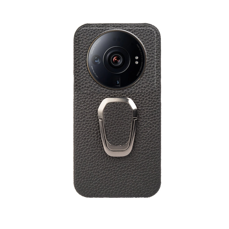 For Xiaomi 12 Ultra / 12S Ultra Ring Holder Litchi Texture Genuine Leather Phone Case