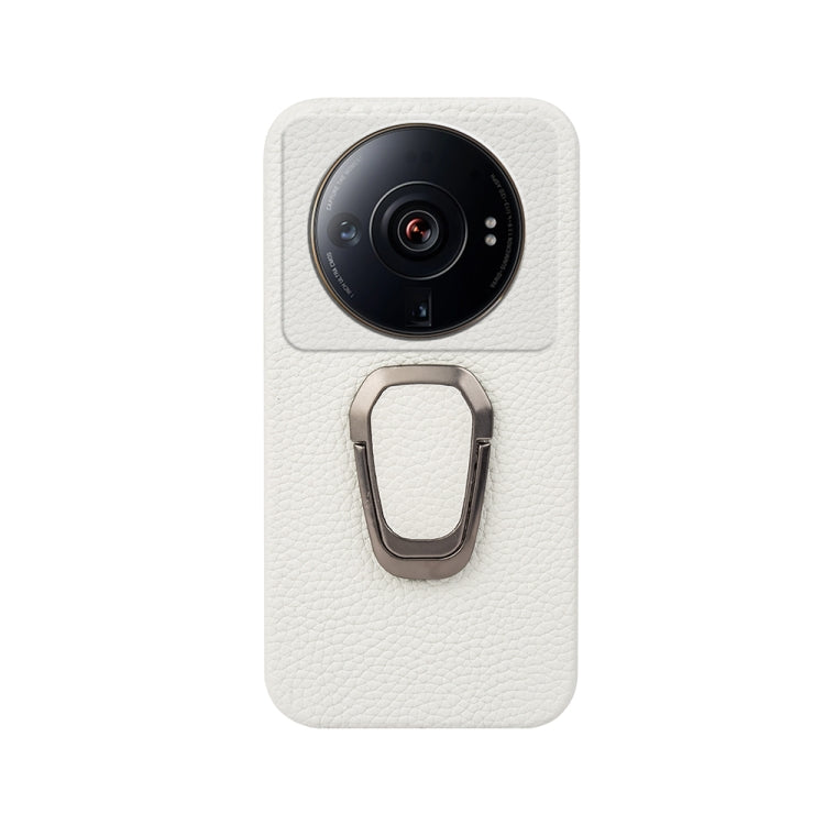 For Xiaomi 12 Ultra / 12S Ultra Ring Holder Litchi Texture Genuine Leather Phone Case