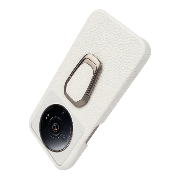 For Xiaomi 12 Ultra / 12S Ultra Ring Holder Litchi Texture Genuine Leather Phone Case
