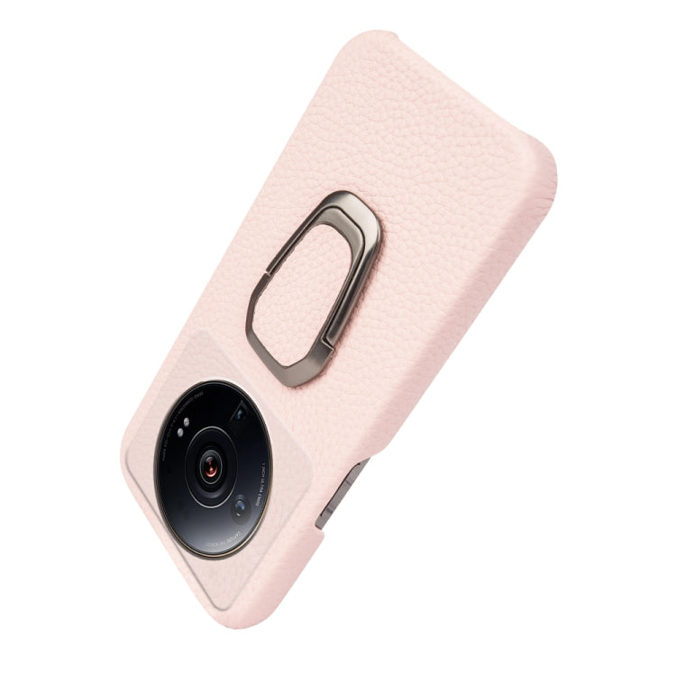For Xiaomi 12 Ultra / 12S Ultra Ring Holder Litchi Texture Genuine Leather Phone Case