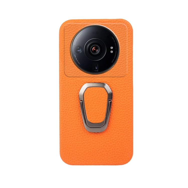 For Xiaomi 12 Ultra / 12S Ultra Ring Holder Litchi Texture Genuine Leather Phone Case