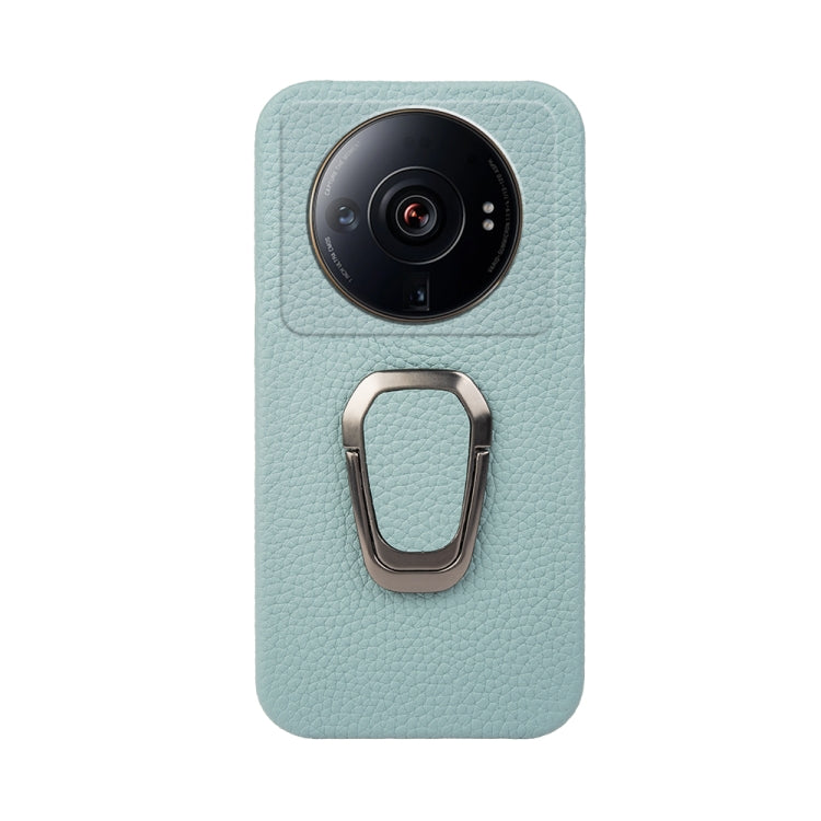 For Xiaomi 12 Ultra / 12S Ultra Ring Holder Litchi Texture Genuine Leather Phone Case