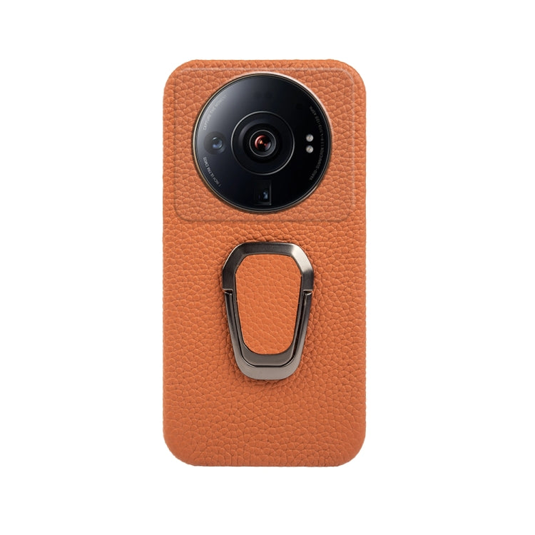 For Xiaomi 12 Ultra / 12S Ultra Ring Holder Litchi Texture Genuine Leather Phone Case