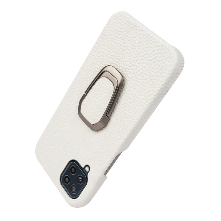 For Samsung Galaxy M32 Ring Holder Litchi Texture Genuine Leather Phone Case