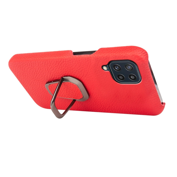 For Samsung Galaxy M32 Ring Holder Litchi Texture Genuine Leather Phone Case