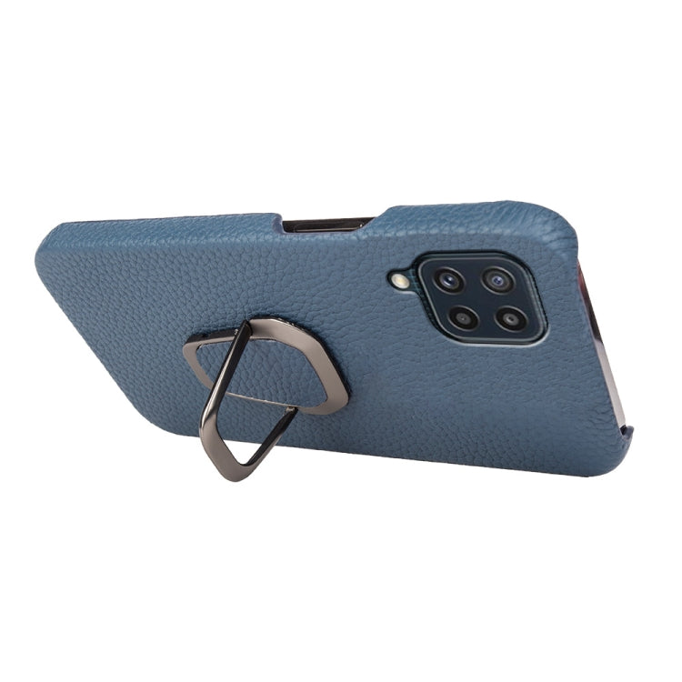 For Samsung Galaxy M32 Ring Holder Litchi Texture Genuine Leather Phone Case