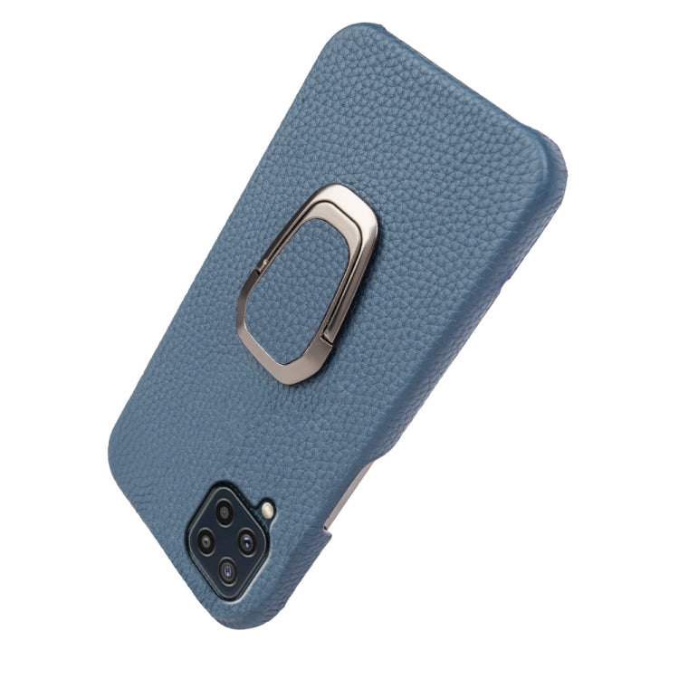 For Samsung Galaxy M32 Ring Holder Litchi Texture Genuine Leather Phone Case