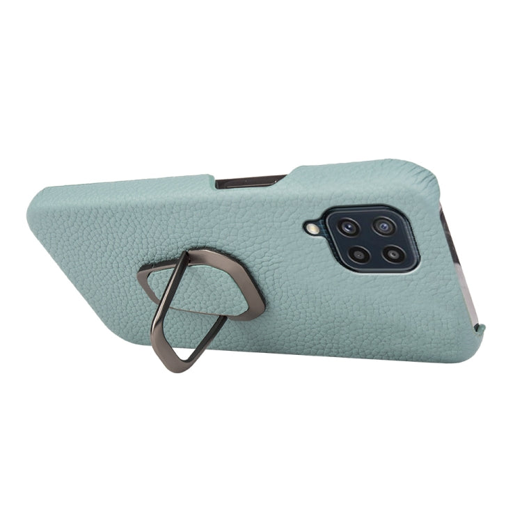 For Samsung Galaxy M32 Ring Holder Litchi Texture Genuine Leather Phone Case