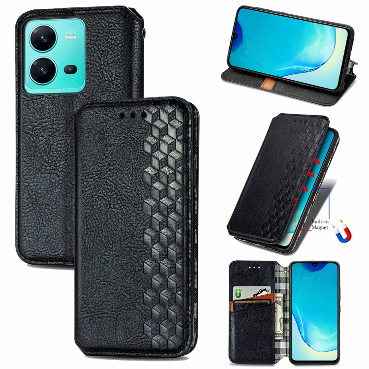 For vivo V25 Cubic Grid Pressed Magnetic Leather Phone Case