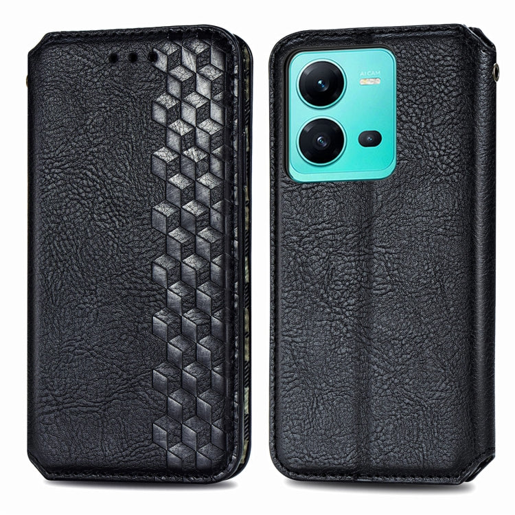 For vivo V25 Cubic Grid Pressed Magnetic Leather Phone Case