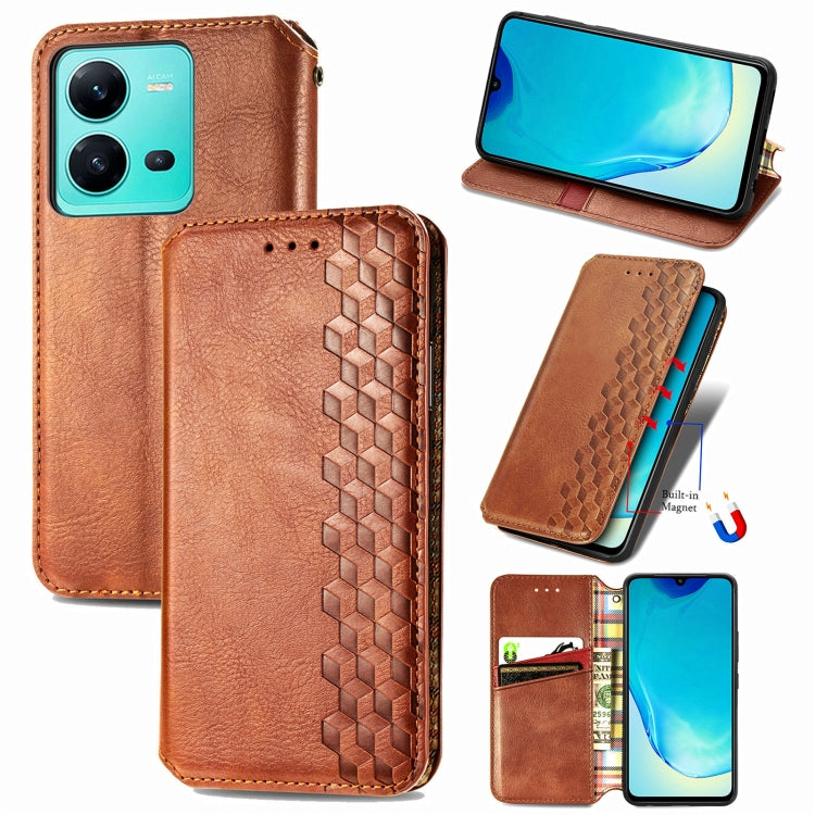 For vivo V25 Cubic Grid Pressed Magnetic Leather Phone Case