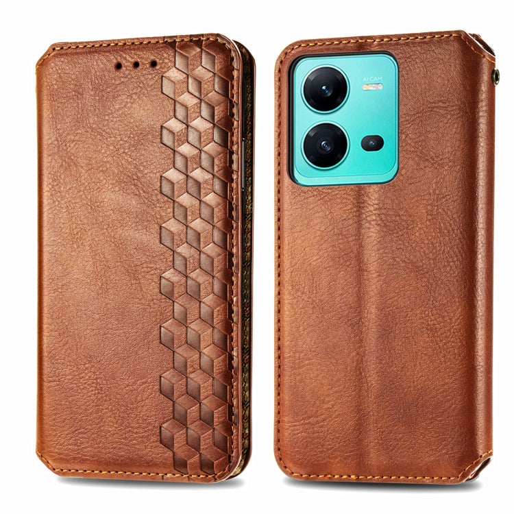 For vivo V25 Cubic Grid Pressed Magnetic Leather Phone Case
