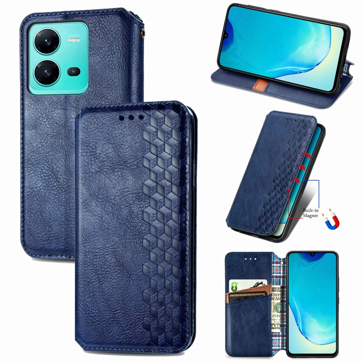 For vivo V25 Cubic Grid Pressed Magnetic Leather Phone Case