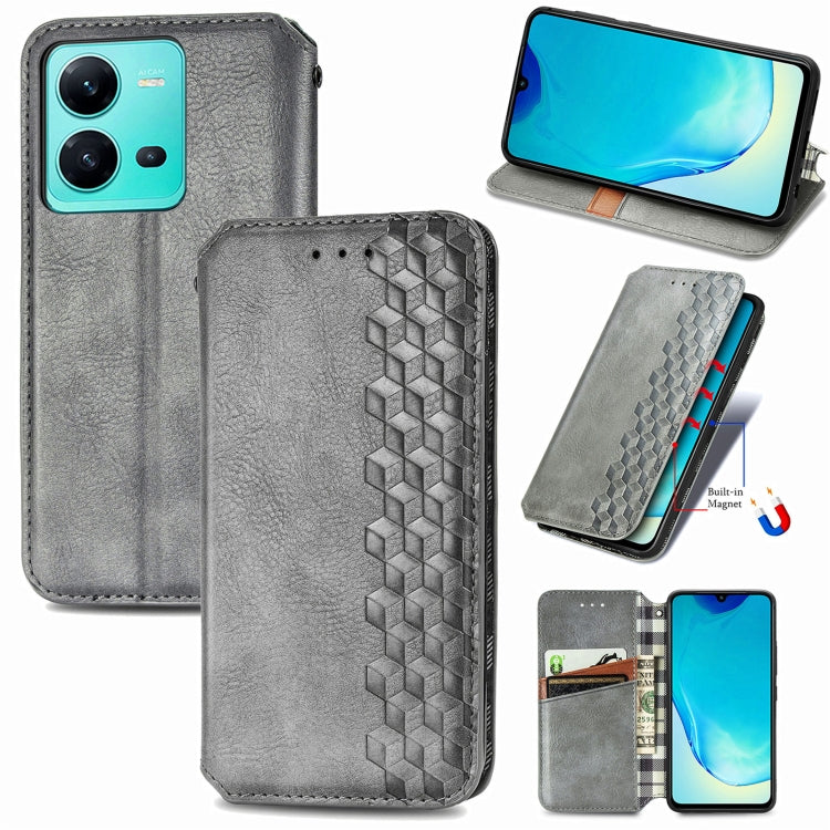 For vivo V25 Cubic Grid Pressed Magnetic Leather Phone Case