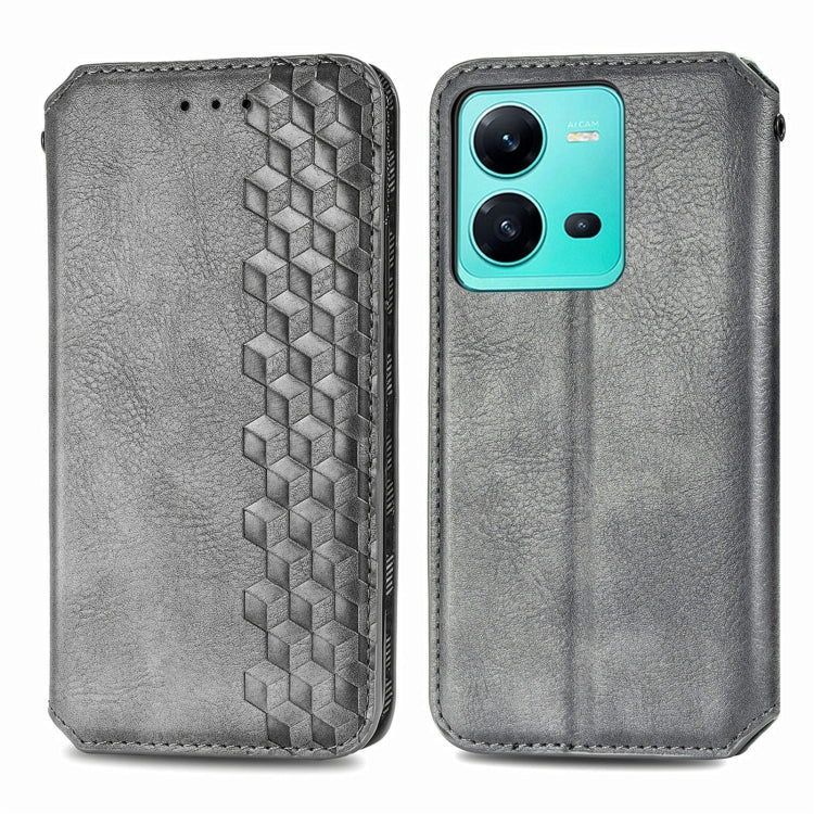For vivo V25 Cubic Grid Pressed Magnetic Leather Phone Case