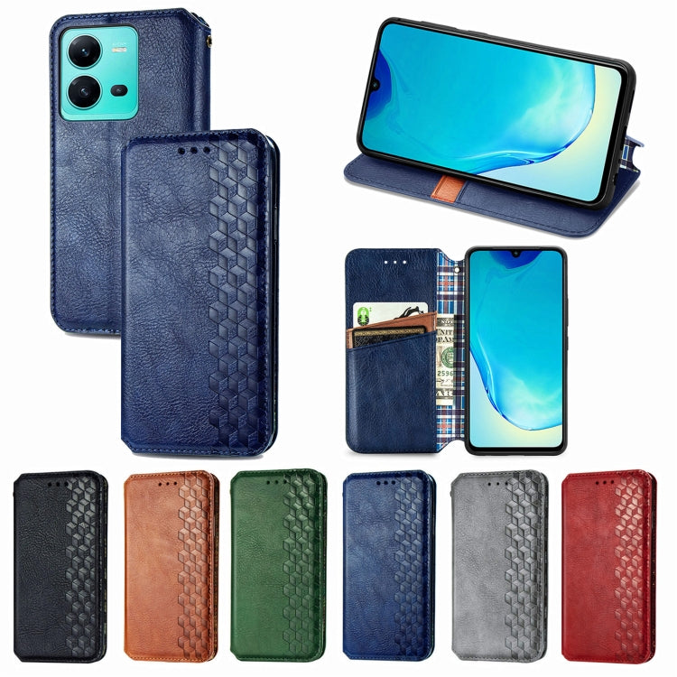 For vivo V25 Cubic Grid Pressed Magnetic Leather Phone Case