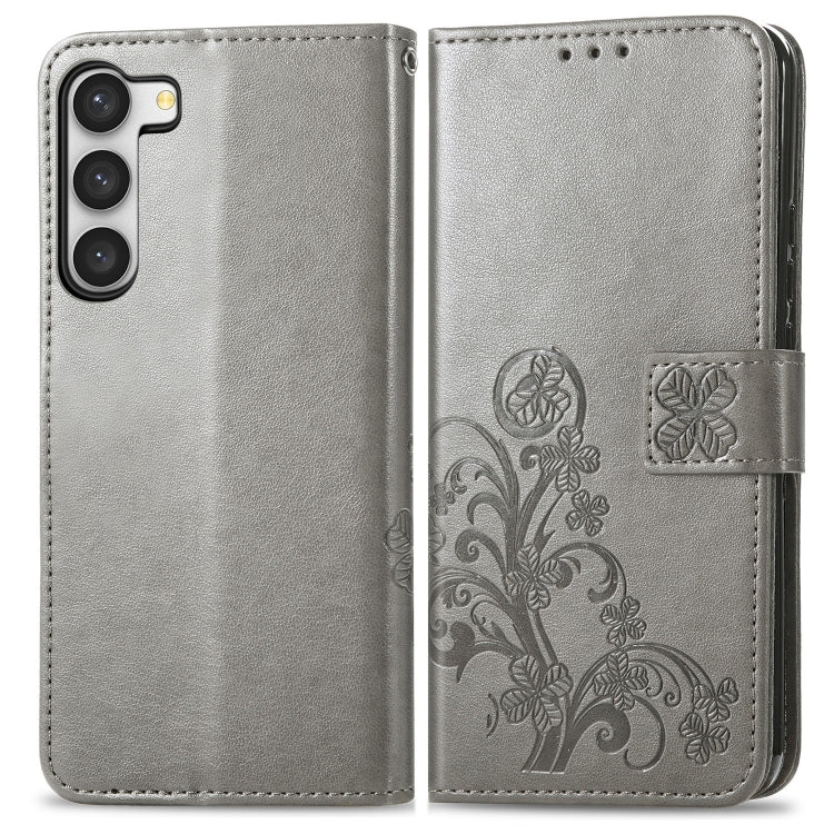 For Samsung Galaxy S23 Ultra 5G Four-leaf Clasp Embossed Buckle Leather Phone Case