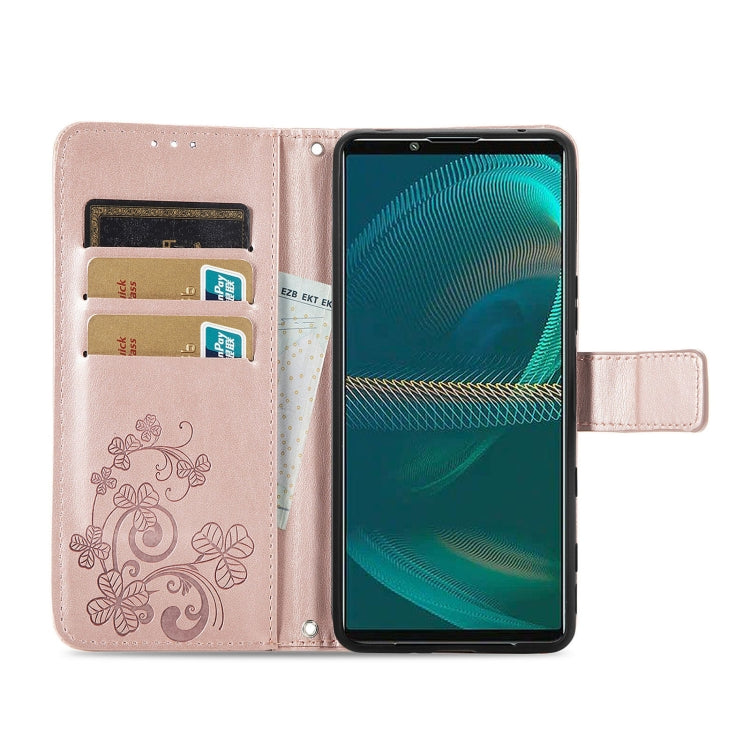 For Sony Xperia 5 IV Four-leaf Clasp Embossed Buckle Leather Phone Case