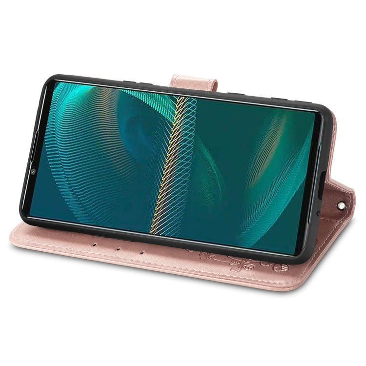 For Sony Xperia 5 IV Four-leaf Clasp Embossed Buckle Leather Phone Case