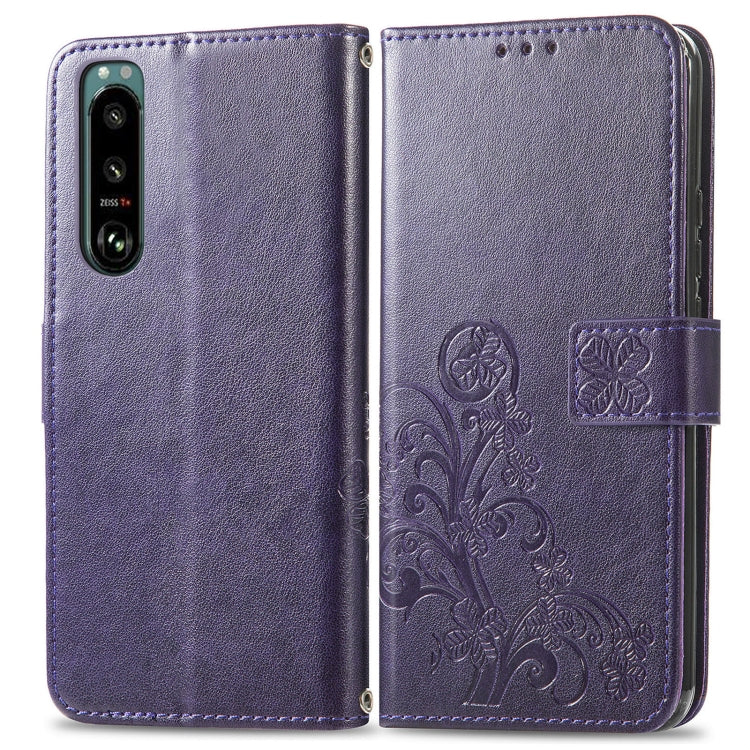 For Sony Xperia 5 IV Four-leaf Clasp Embossed Buckle Leather Phone Case
