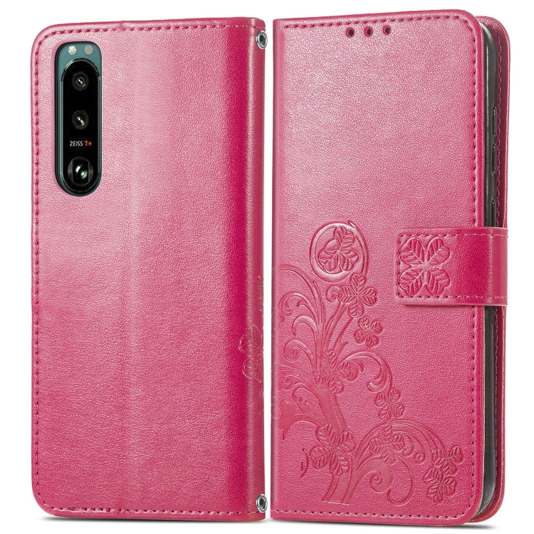 For Sony Xperia 5 IV Four-leaf Clasp Embossed Buckle Leather Phone Case