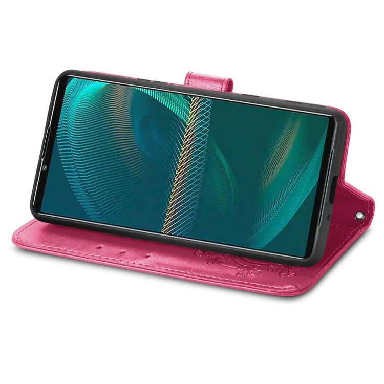 For Sony Xperia 5 IV Four-leaf Clasp Embossed Buckle Leather Phone Case