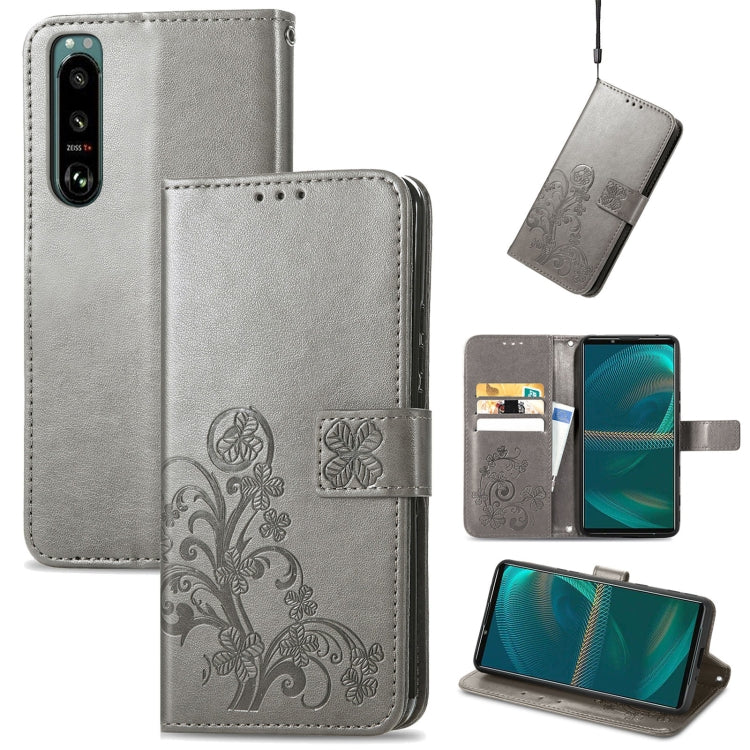 For Sony Xperia 5 IV Four-leaf Clasp Embossed Buckle Leather Phone Case