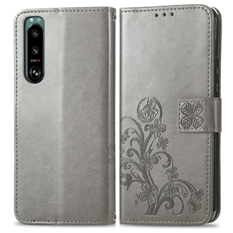 For Sony Xperia 5 IV Four-leaf Clasp Embossed Buckle Leather Phone Case