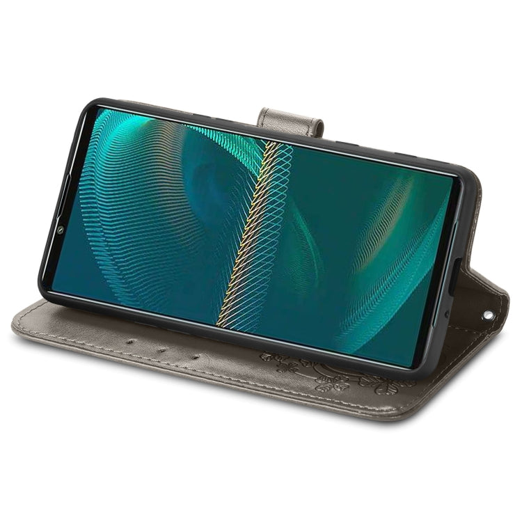 For Sony Xperia 5 IV Four-leaf Clasp Embossed Buckle Leather Phone Case