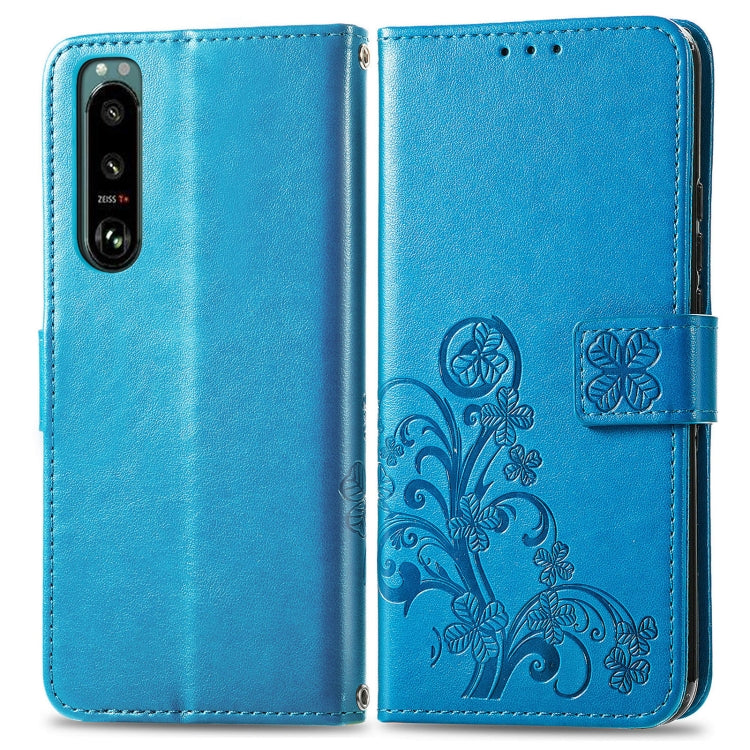 For Sony Xperia 5 IV Four-leaf Clasp Embossed Buckle Leather Phone Case