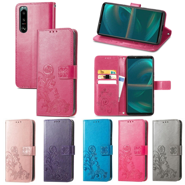 For Sony Xperia 5 IV Four-leaf Clasp Embossed Buckle Leather Phone Case