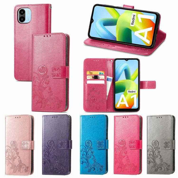For Xiaomi Redmi A1 Four-leaf Clasp Embossed Buckle Leather Phone Case