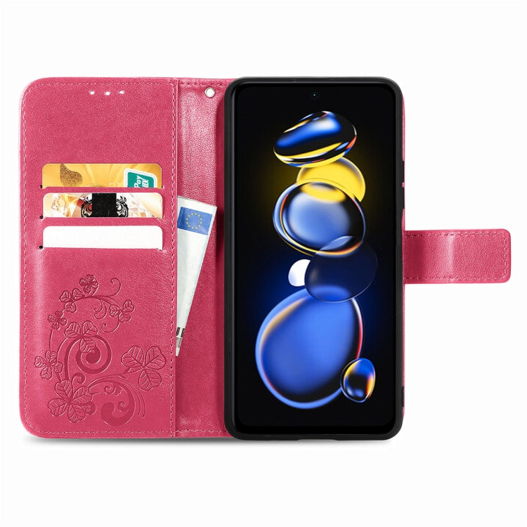 For Xiaomi Redmi Note 11T Four-leaf Clasp Embossed Buckle Leather Phone Case