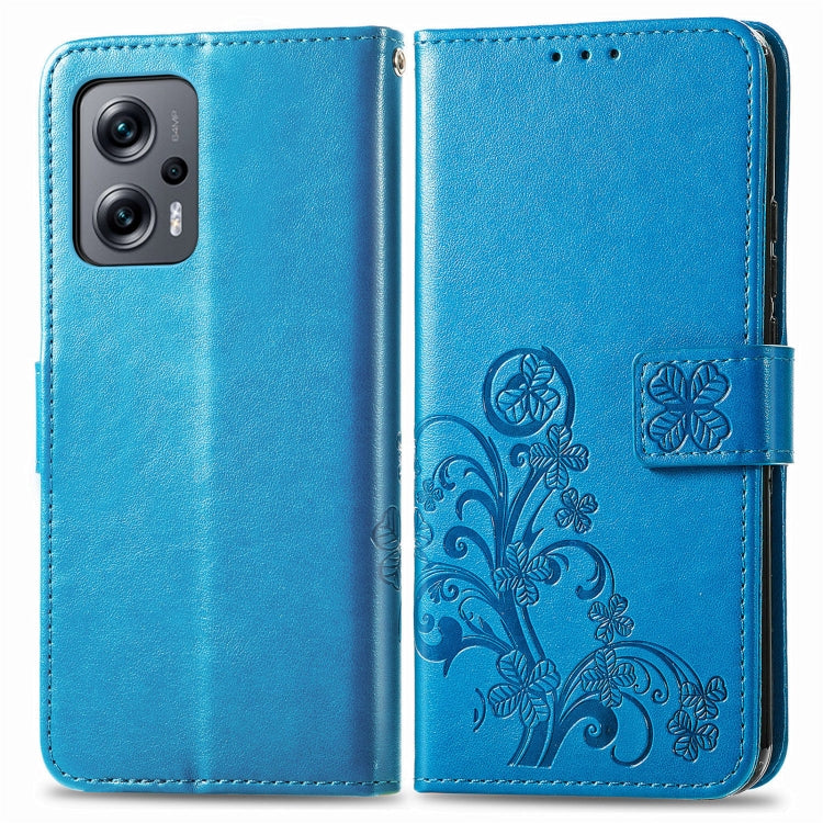 For Xiaomi Redmi Note 11T Four-leaf Clasp Embossed Buckle Leather Phone Case