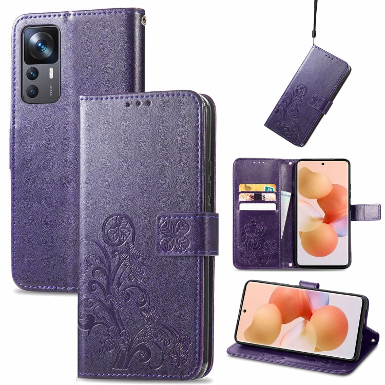 For Xiaomi 12T / Redmi K50 Ultra Four-leaf Clasp Embossed Buckle Leather Phone Case
