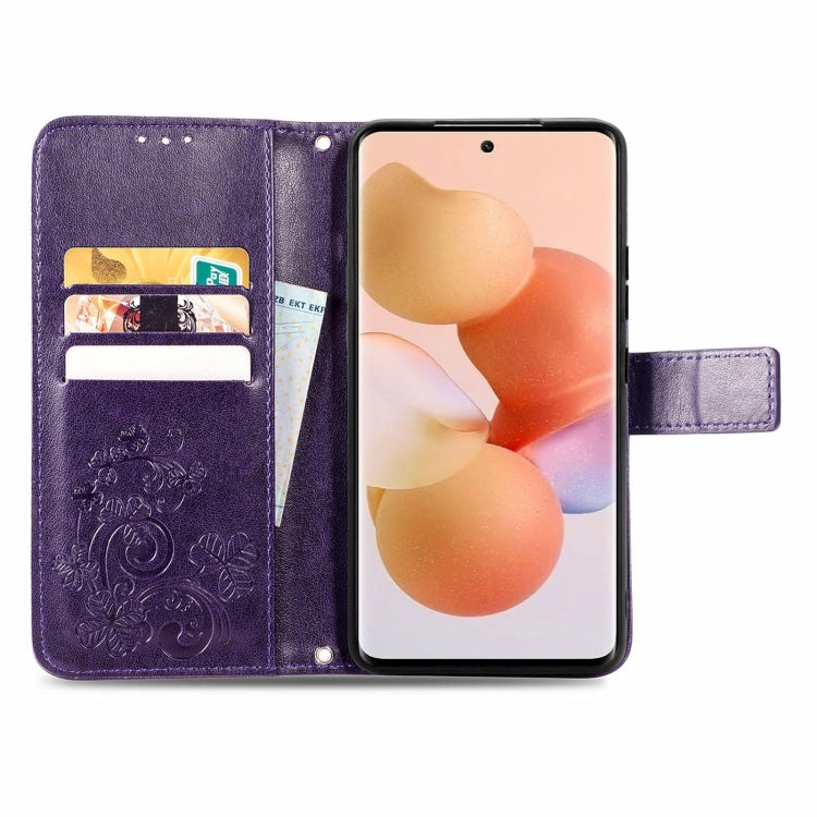 For Xiaomi 12T / Redmi K50 Ultra Four-leaf Clasp Embossed Buckle Leather Phone Case